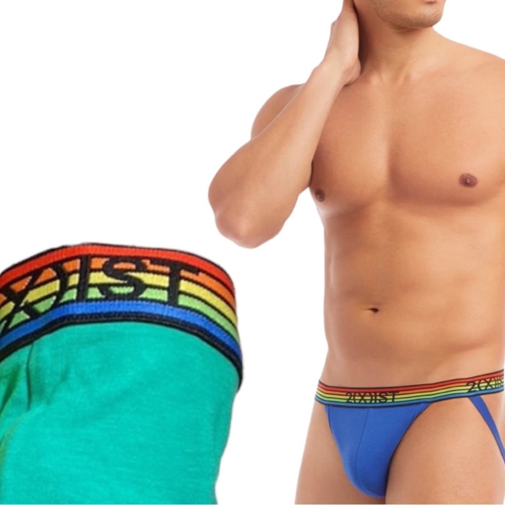 XL 2(X)IST 1 Green STRETCH Jock Strap Rainbow “2(X)IST” on waistband cotton NWOT